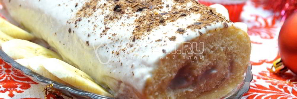 Бисквитный рулет с кремом Зимнее полено