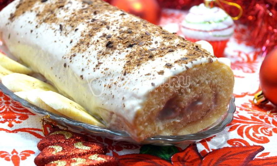 Рецепт бисквитного рулета с кремом зимнее полено