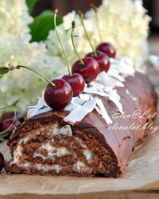 Шоколадный рулет с кокосовым кремом
