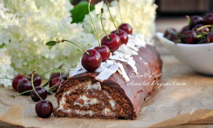 Рецепт шоколадного рулета с кокосовым кремом