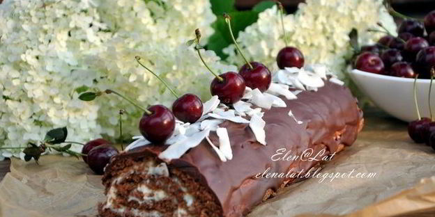 шоколадный рулет с кокосовым кремом