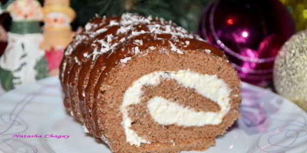 шоколадный рулет с творожным кремом