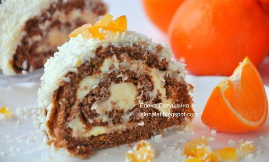 Рецепт шоколадного рулета с ванильно-апельсиновым пудингом и кокосом