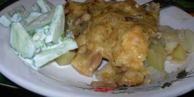 картофель жареный с сыром и грибами