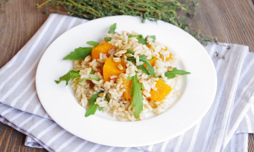 Рецепт нешлифованного риса с запеченной тыквой