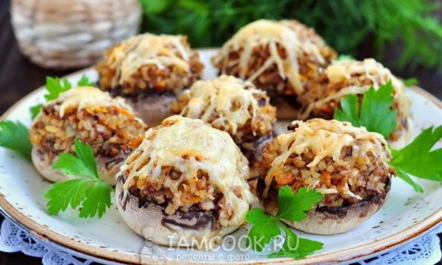 Рецепт грибов, фаршированных гречкой