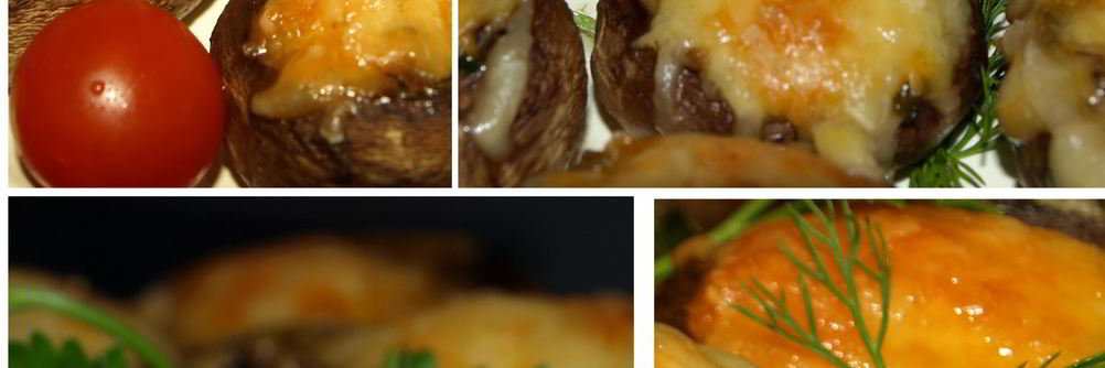 Грибы, запеченные с сыром и зеленым луком