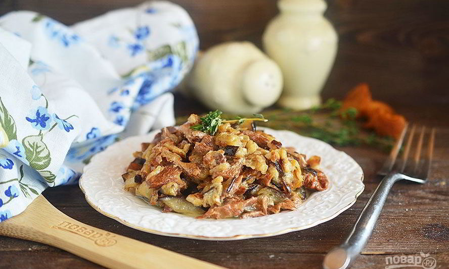 Рецепт лисичек с баклажанами жареные