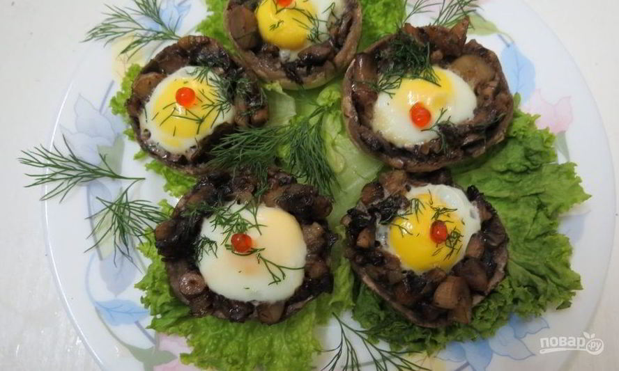 Рецепт шампиньонов с перепелиными яйцами в микроволновке