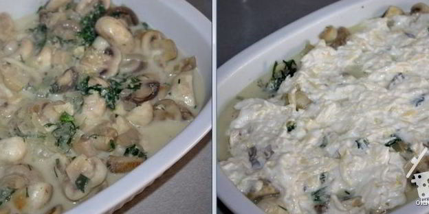 шампиньоны запеченные в сметанно-сырном соусе