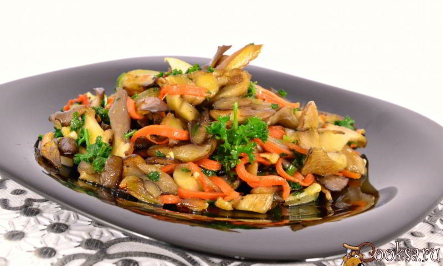 Рецепт вешенок жареных с морковью и чесноком