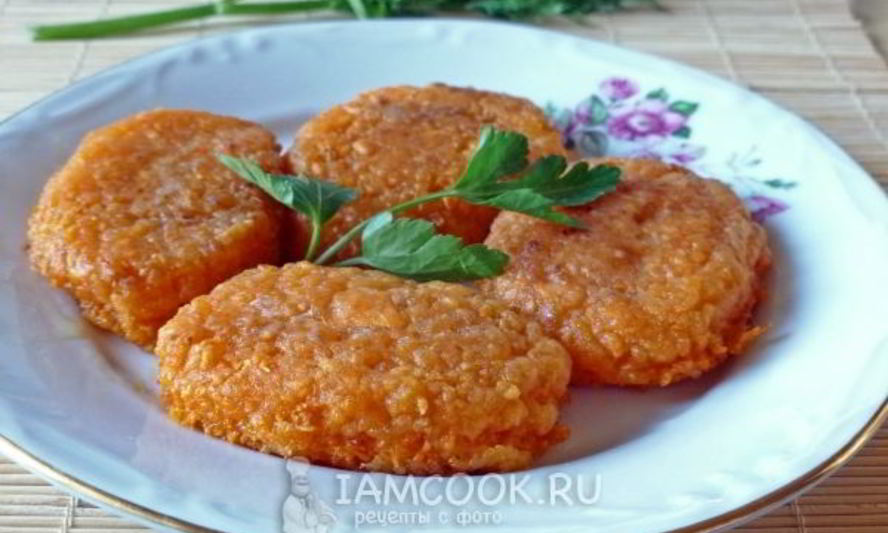 Рецепт постных морковных котлет с манкой