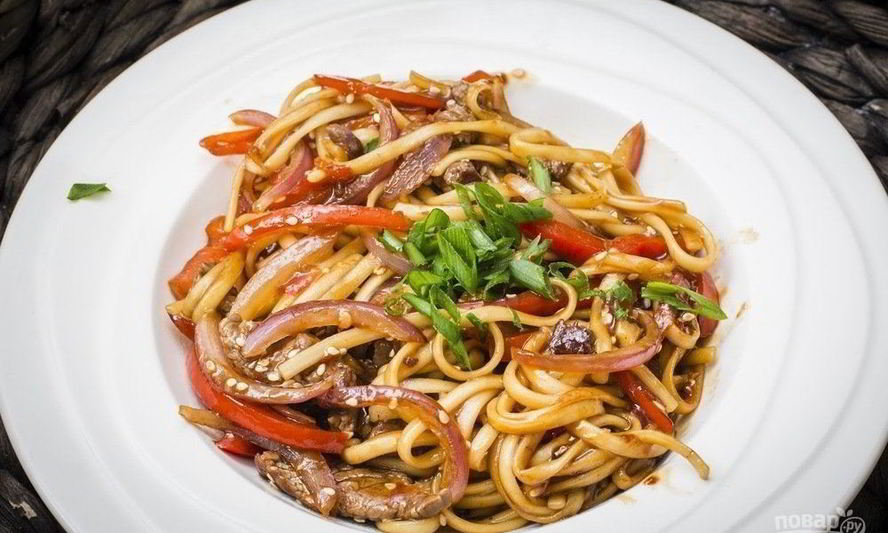 Рецепт лапши удон с говядиной и овощами