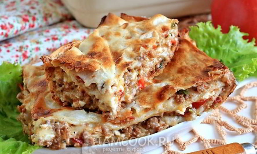 Рецепт лазаний из лаваша с фаршем и сметанным соусом