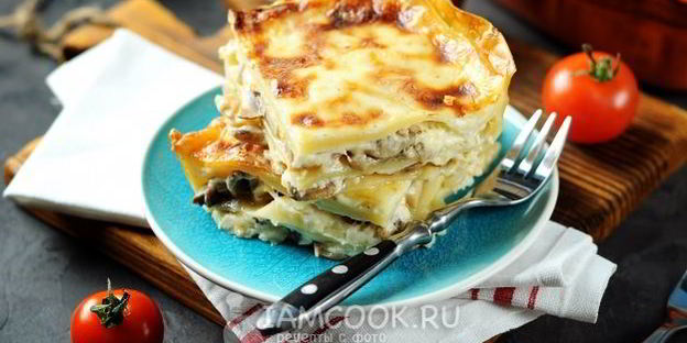 лазанья с грибами и сыром