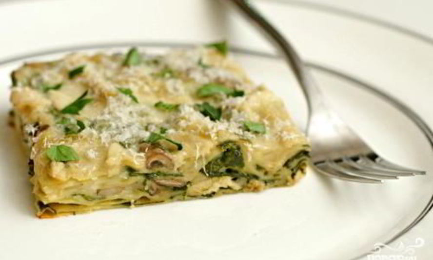Рецепт лазаний с курицей, грибами и шпинатом