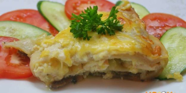 лазанья с курицей и шампиньонами