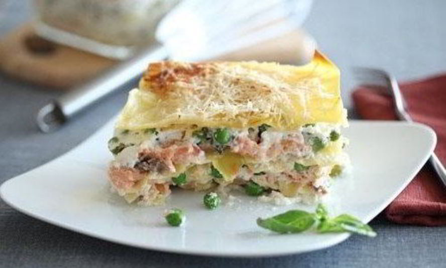 Рецепт лазаний с лососем и творогом