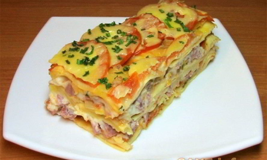 Рецепт лазаний с помидорами, сыром и ветчиной