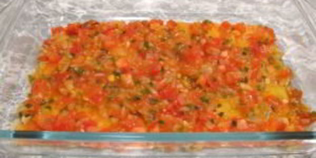 лазанья с помидорами, сыром и ветчиной