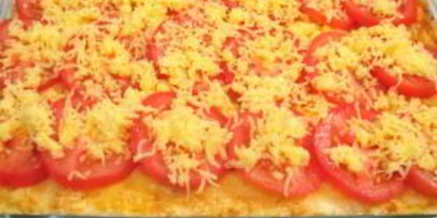 лазанья с помидорами, сыром и ветчиной