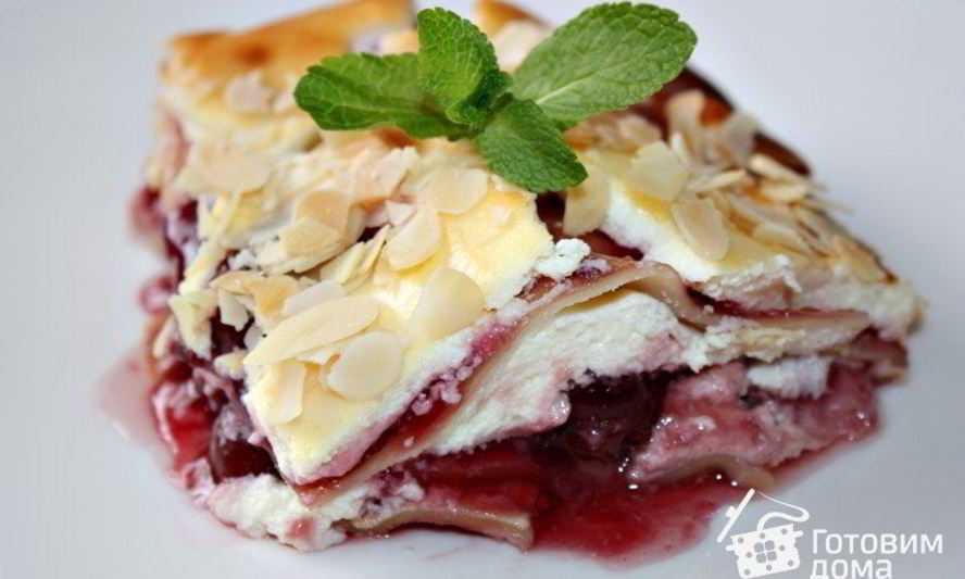 Рецепт творожно-вишневого десерт лазанья