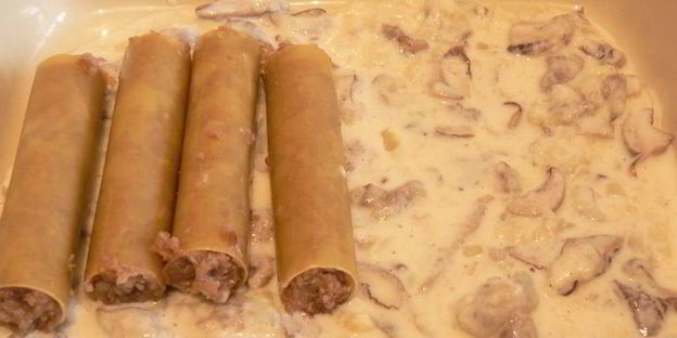 каннелони с фаршем и грибами