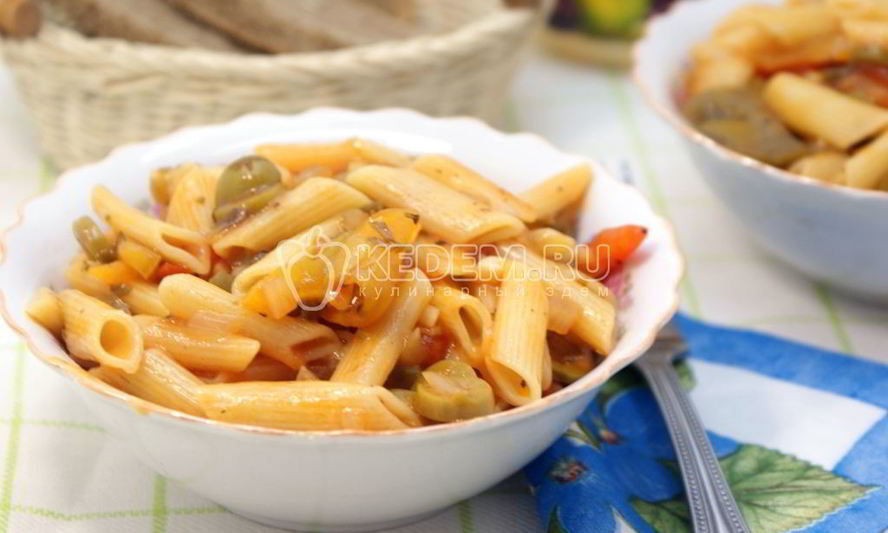 Рецепт макарон перья с овощной подливой