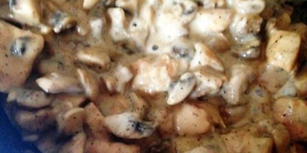 макароны с грибами и курицей