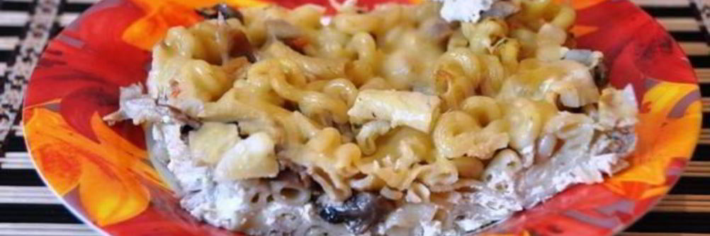 Макароны с грибами и яйцом