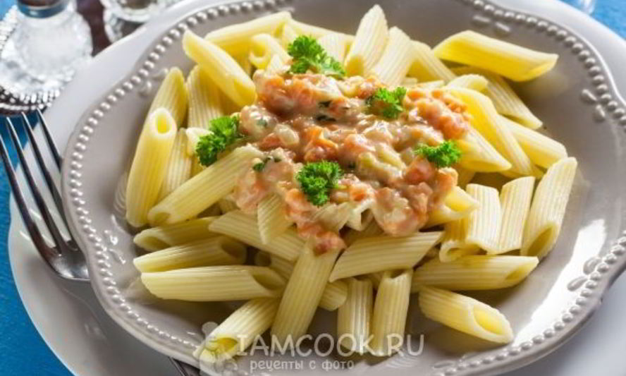Рецепт макарон с лососем в сливочном соусе