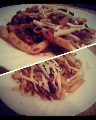 Паста с фаршем и баклажанами