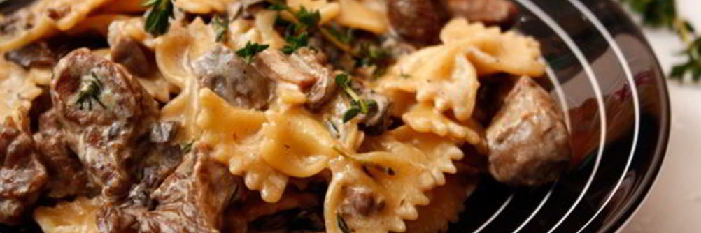 Паста с индейкой и грибами