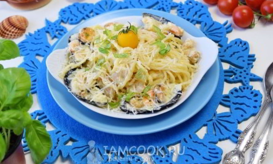 Рецепт пасты с морепродуктами в сливочном соусе