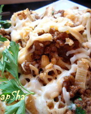 Паста с мясом и белыми грибами