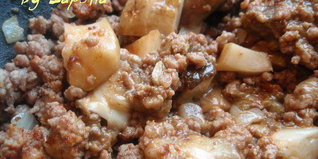 паста с мясом и белыми грибами