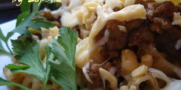 паста с мясом и белыми грибами