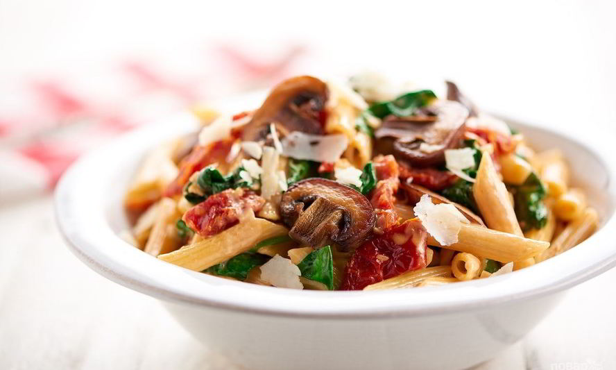 Рецепт пасты с шампиньонами и томатами