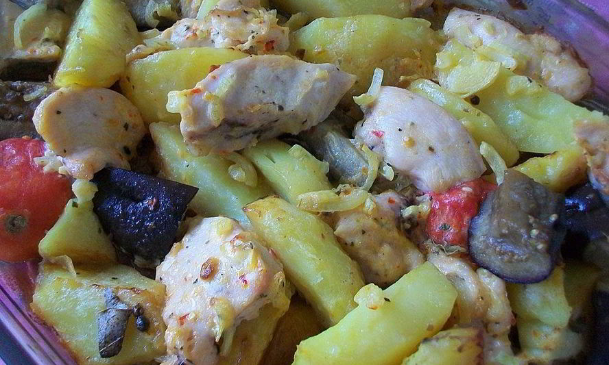 Рецепт курицы с баклажанами и картошкой