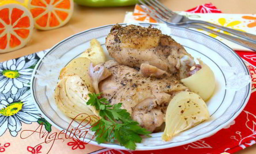 Рецепт курицы запеченной с луком в духовке