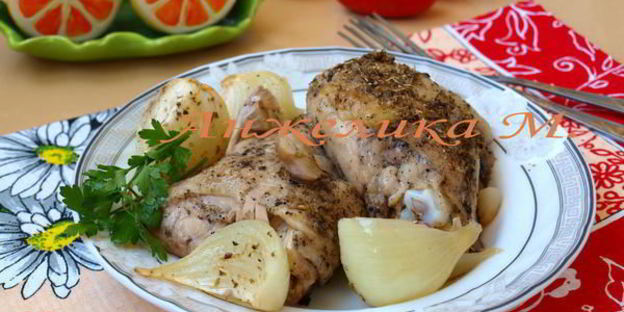 курица запеченная с луком в духовке