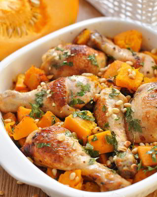 Курица, запеченная с тыквой