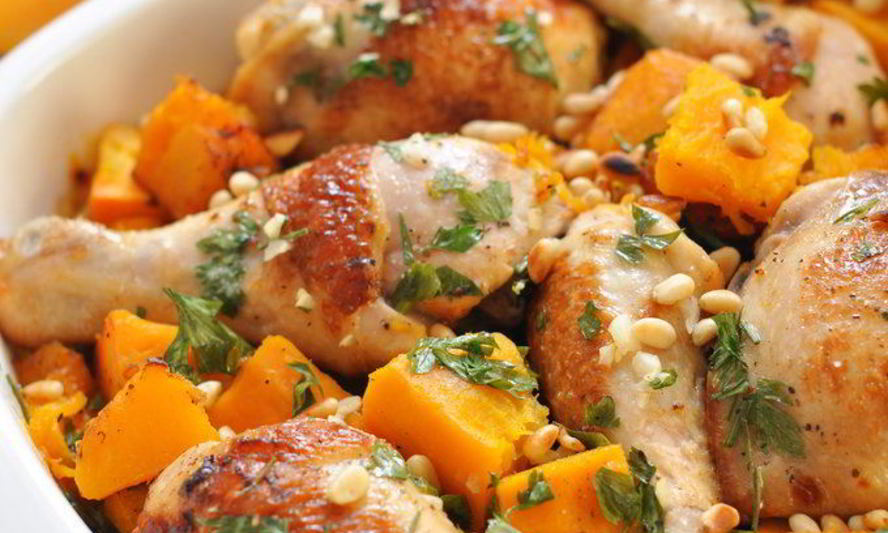 Рецепт курицы, запеченной с тыквой