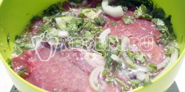 мясо на гриле с кинзой