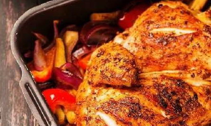 Рецепт золотистой курицы с овощами