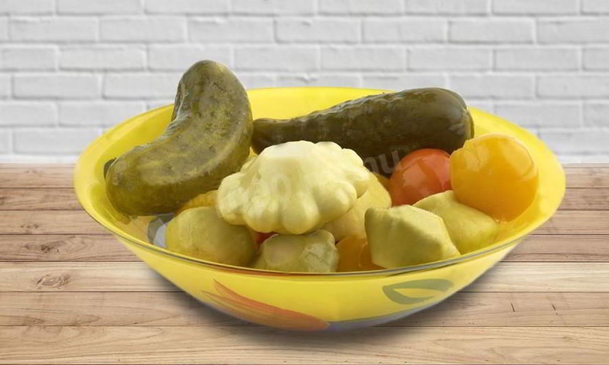 Рецепт патиссонов с помидорами и огурцами