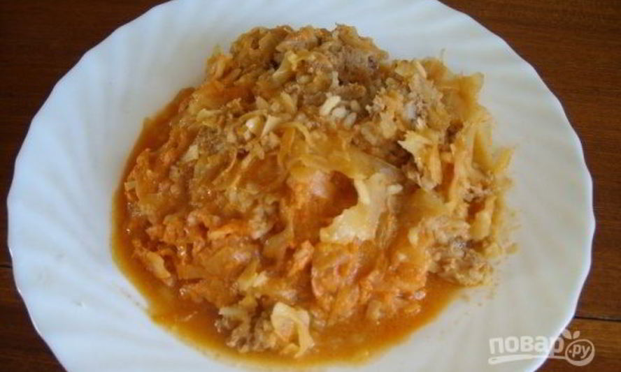 Рецепт тушеной капусты со сметаной и рисом