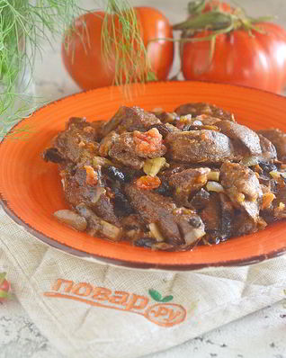 Куриная печень с грибами
