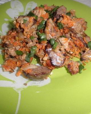 Печень с овощами в мультиварке