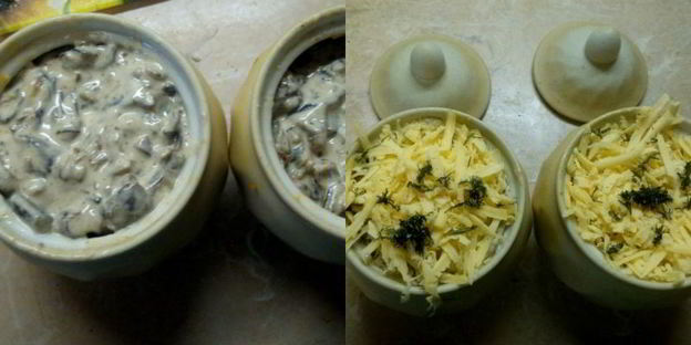 пельмени с грибами в горшочках